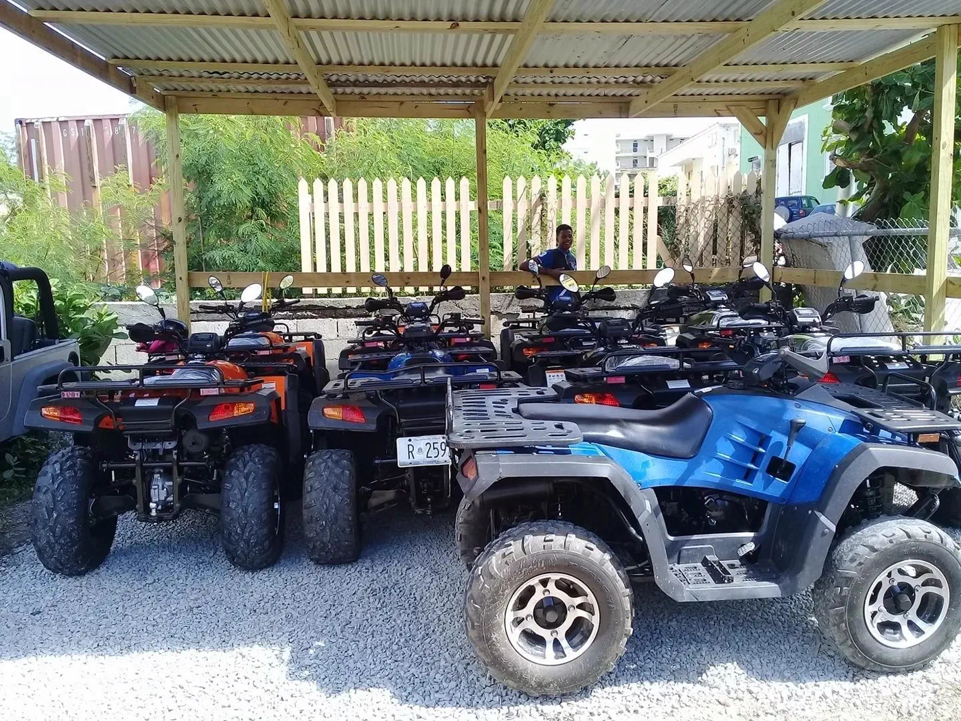 ATV Island quad fleet under shelter in Pointe Blanche