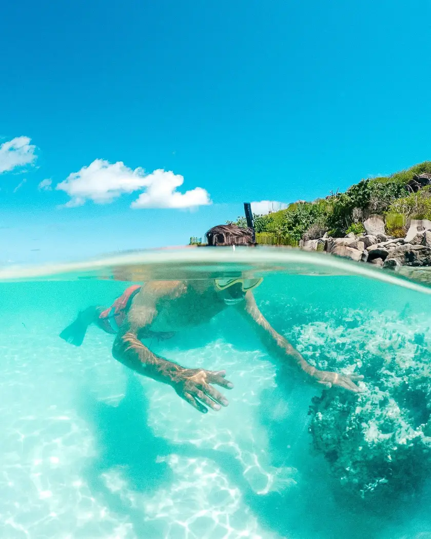 Snorkeling in the shallow waters of Pinel with Caribbean Paddling