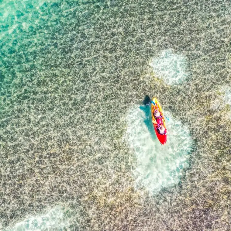 Caribbean Paddling kayak above the Pinel sandbar