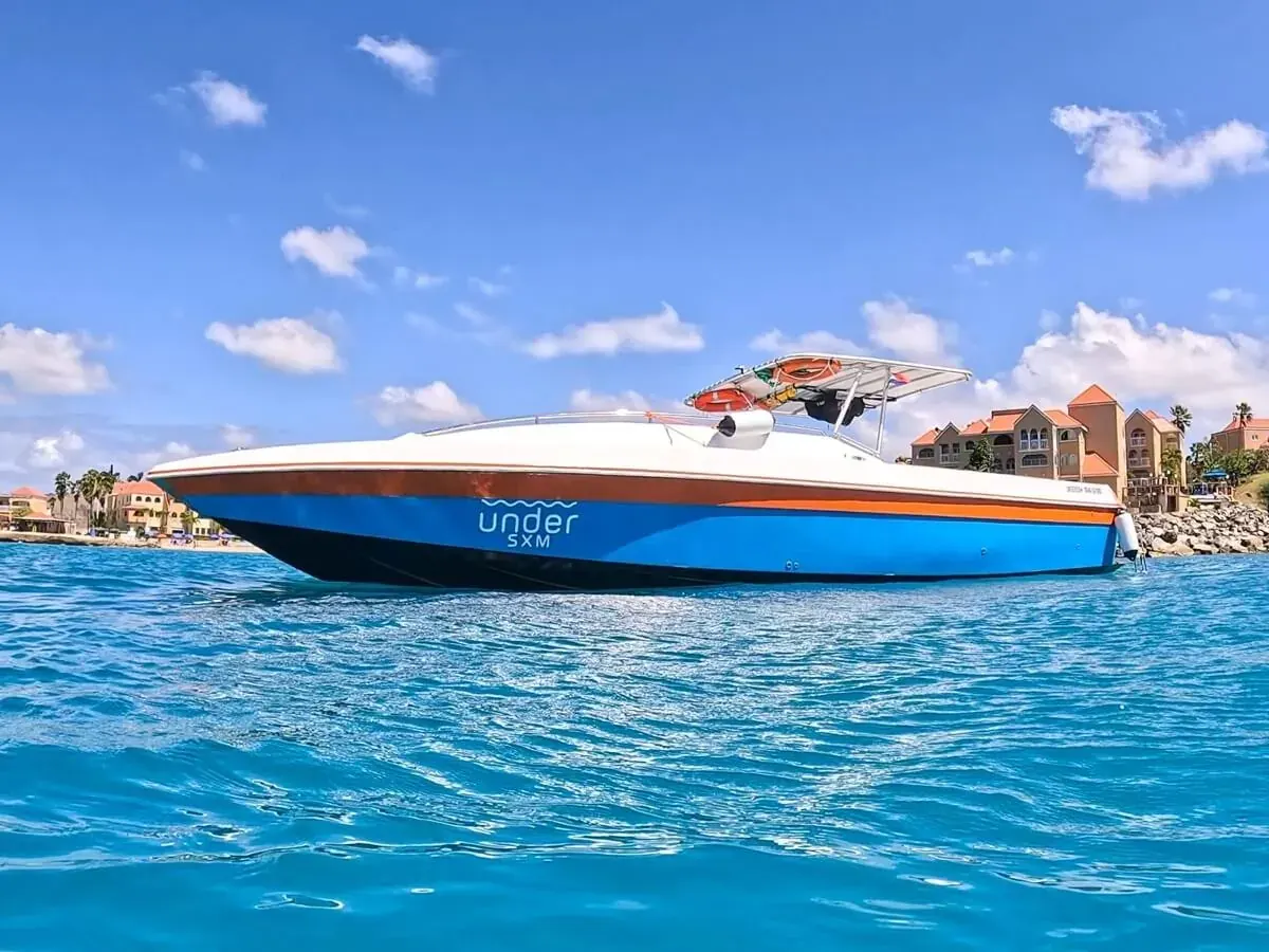 Under SXM boat for the snorkeling departure from Philipsburg