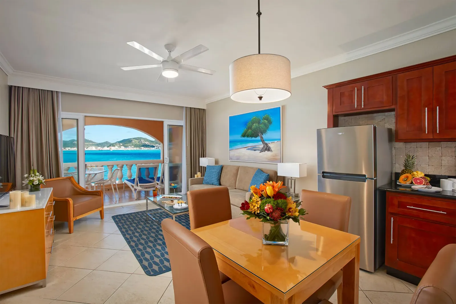 One Bedroom Suite living room with sea view at Divi Little Bay