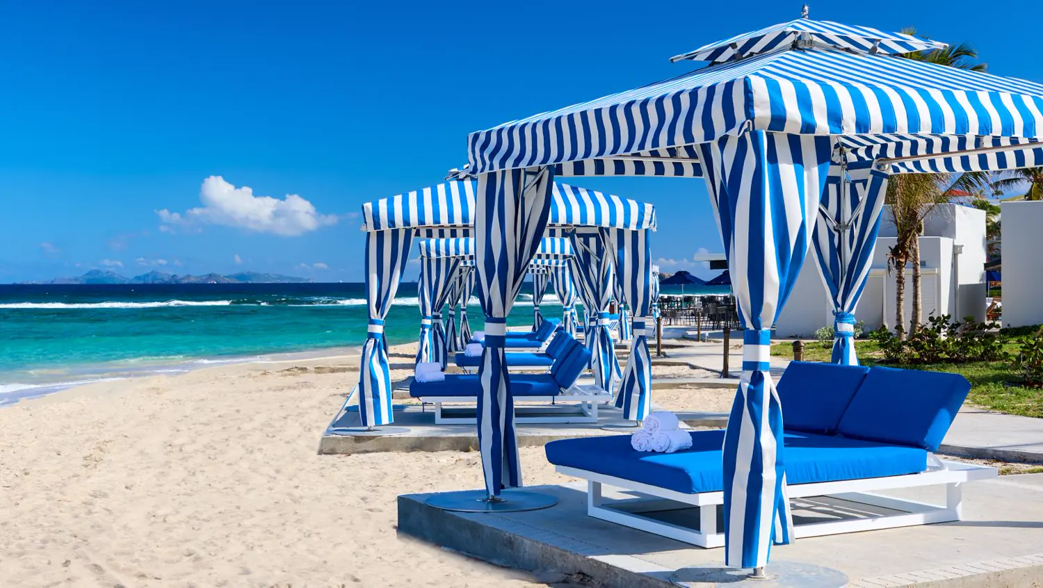 Cabanas and loungers at JW Marriott St. Maarten Beach Resort & Spa