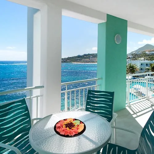 Ocean-view room balcony at Oyster Bay Beach Resort