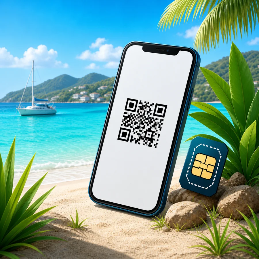 eSIM QR code illustration in Saint Martin