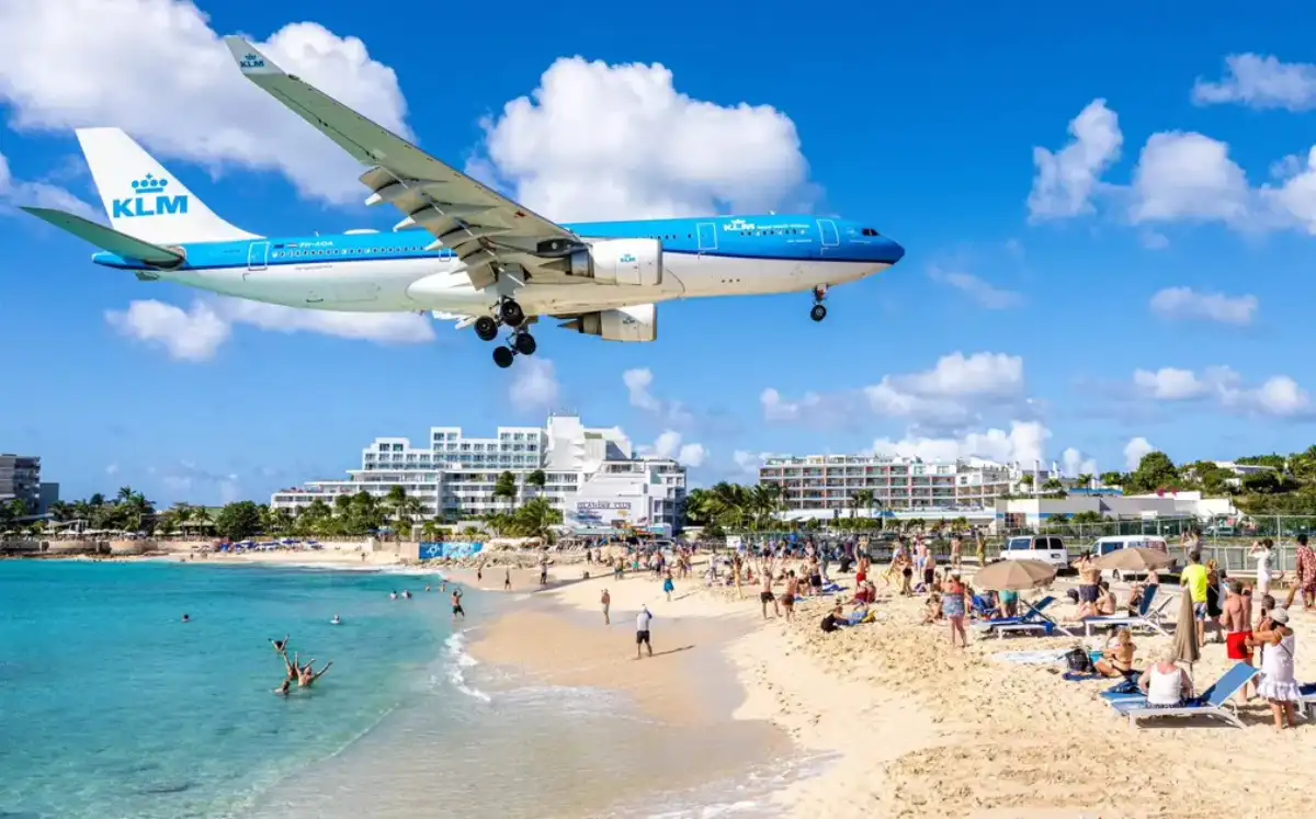 Plane over Maho Beach in Saint Martin