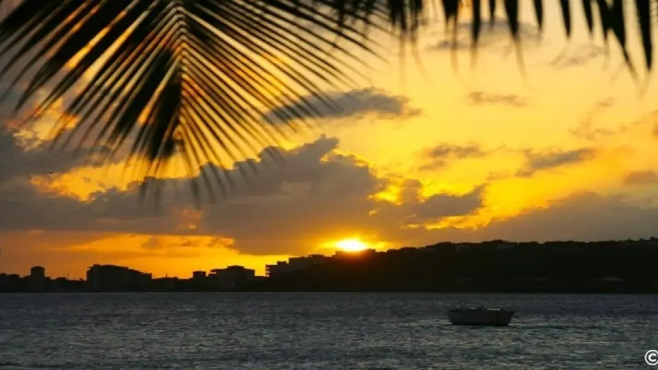 Sunset over Nettle Bay and the Saint Martin lagoon