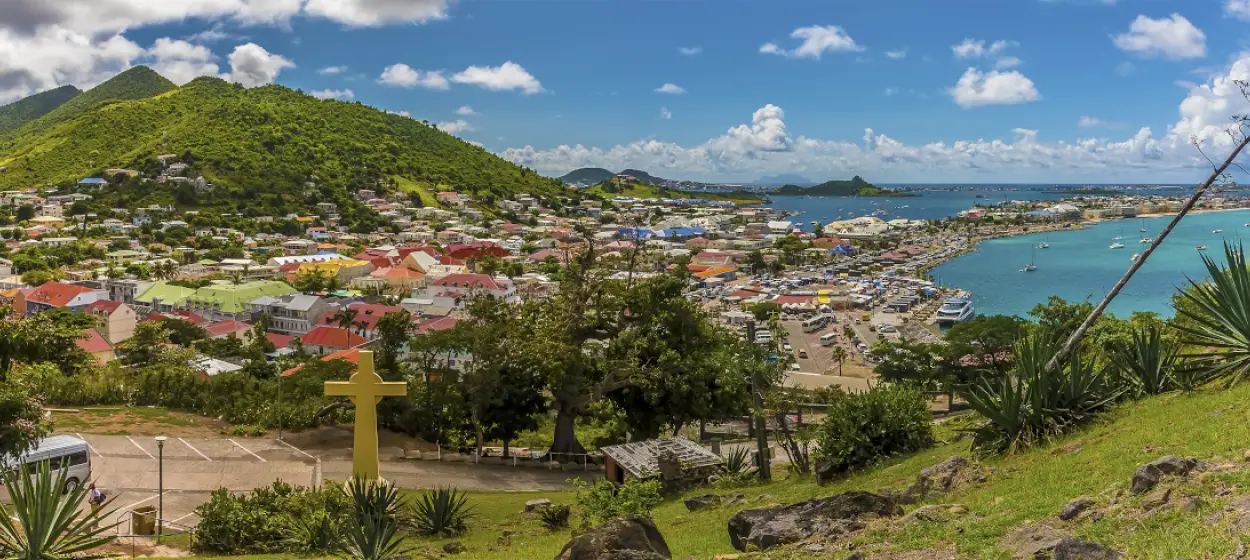 Panoramic view of Galisbay, Marigot and Saint Martin hills