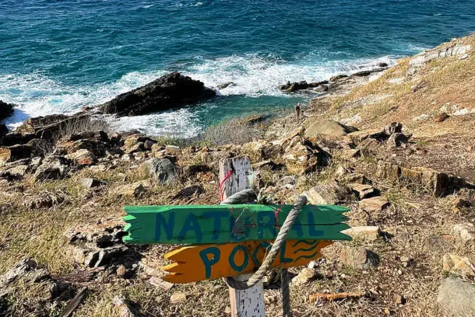 Natural Pool sign on the Guana Bay trail toward Geneve Bay