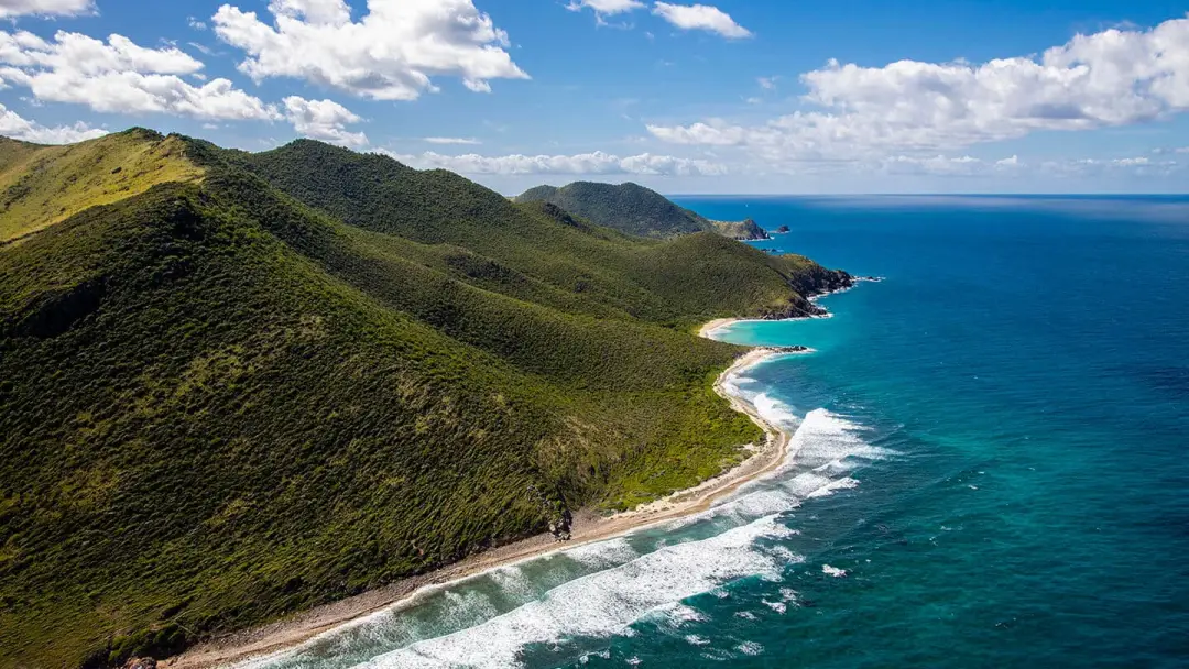 Wild Grandes Cayes coastline seen from the hills of Saint Martin
