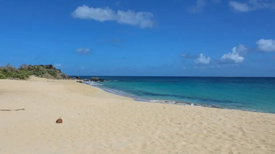 Panoramic view of Happy Bay and the Caribbean Sea