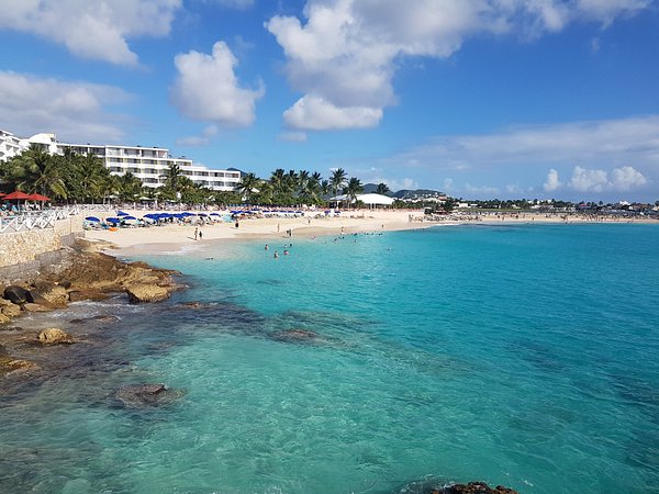 View of Maho Beach and Princess Juliana Airport runway