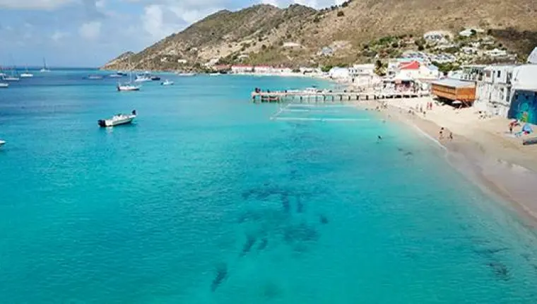 View of Grand Case and the shoreline from Petite Plage