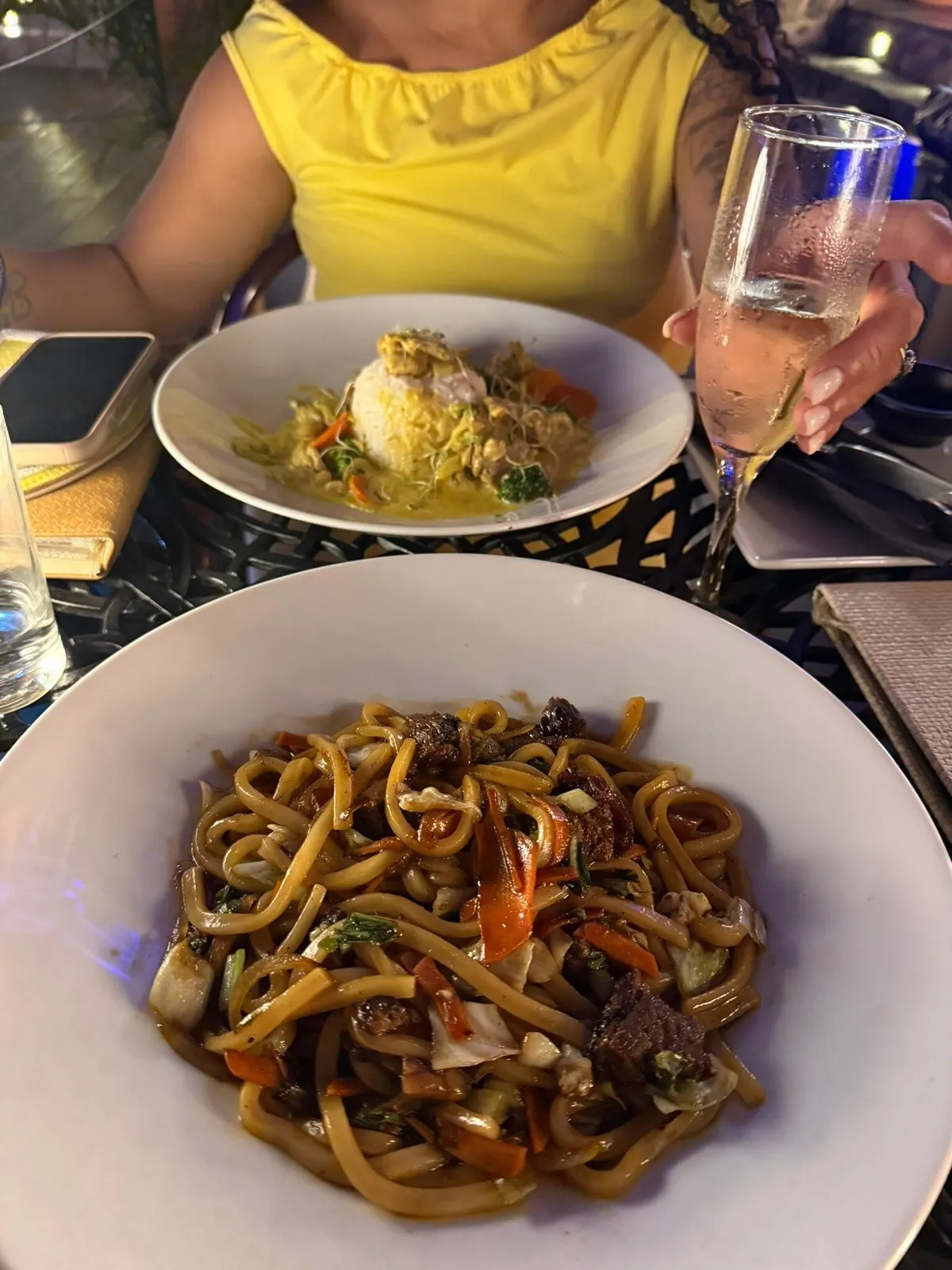 Bamboo House SXM - plate of stir-fried Asian noodles with beef
