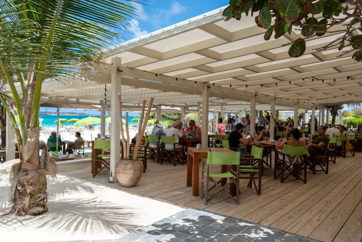 Bikini Beach - restaurant dining room opening onto Orient Bay Beach