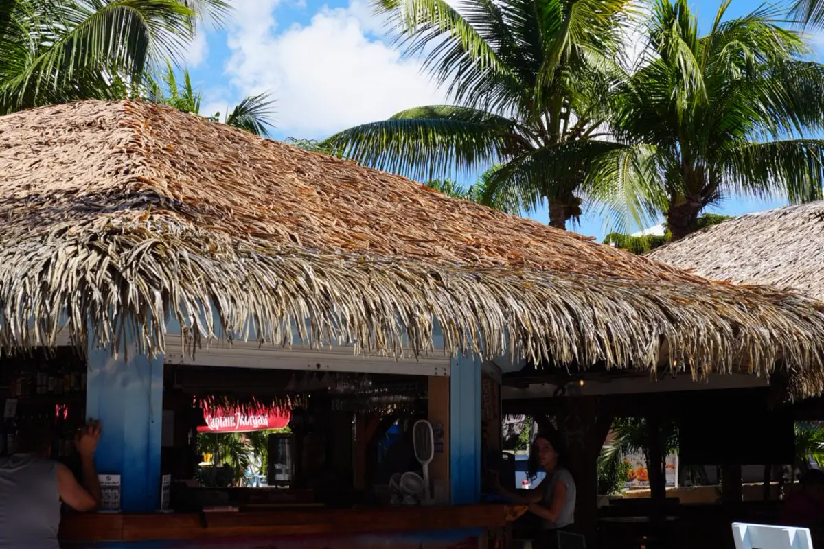 Thatched bar at Buccaneer Beach Bar in Simpson Bay
