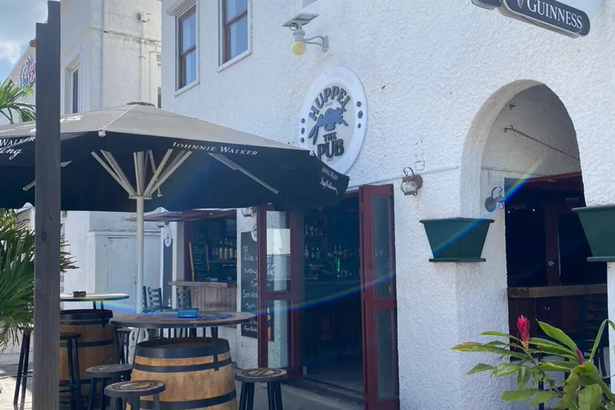 Huppel The Pub in Simpson Bay - exterior facade and sports bar terrace