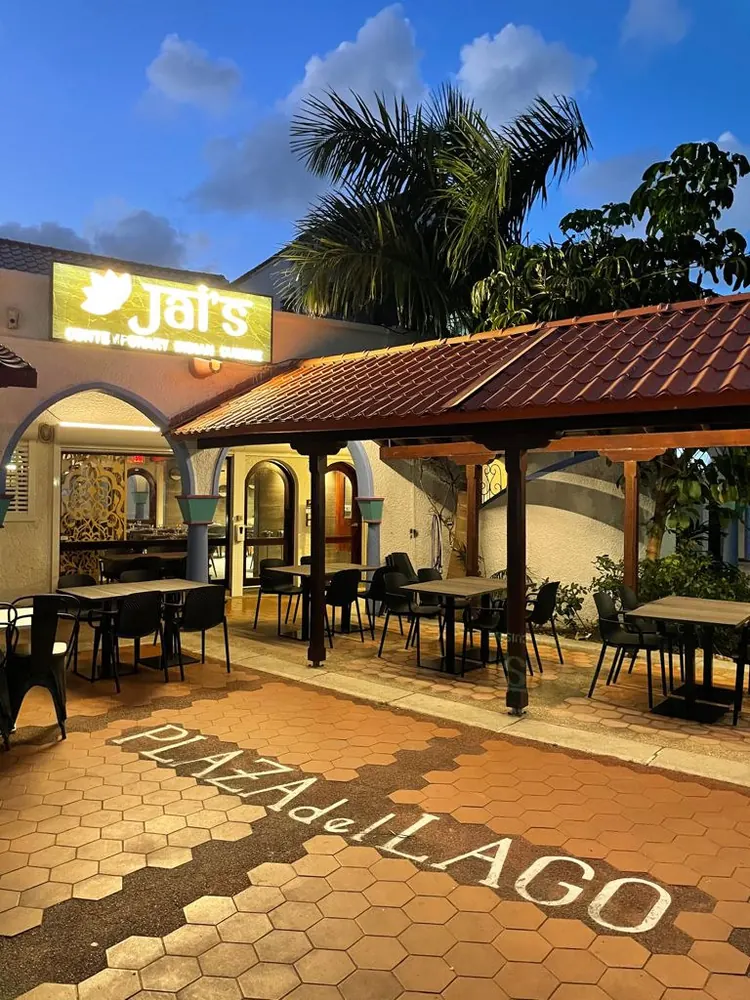 Jai's Contemporary Fusion Cuisine - terrace and facade at Plaza Del Lago Simpson Bay