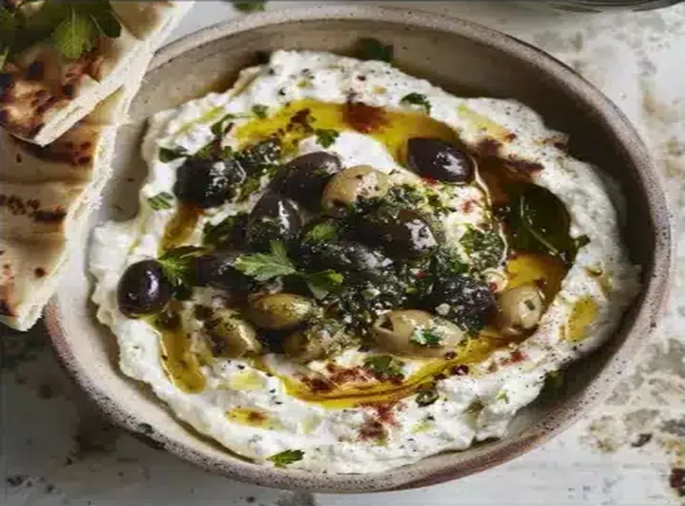 Mediterranean spread with olives and olive oil at Kalos