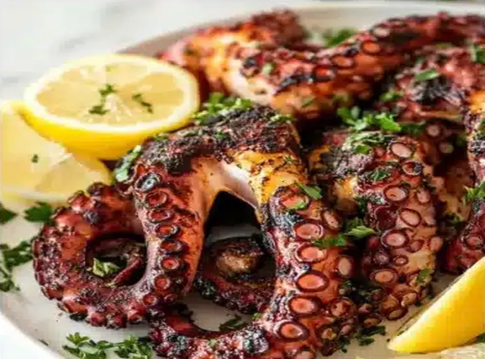 Grilled octopus with lemon in the Mediterranean style of Kalos