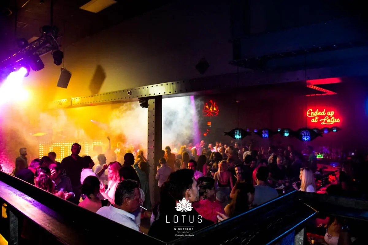 Lotus Nightclub in Simpson Bay - dance floor crowd with club lighting
