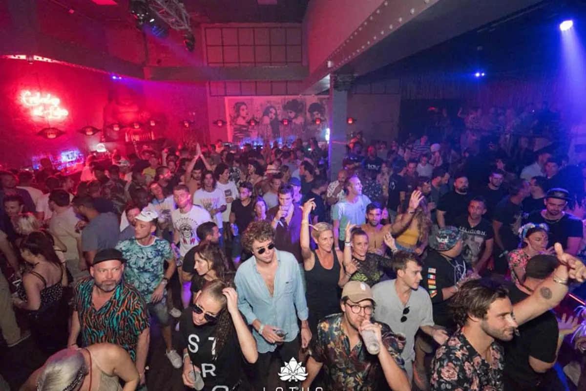 Interior atmosphere at Lotus Nightclub with lasers and dance floor