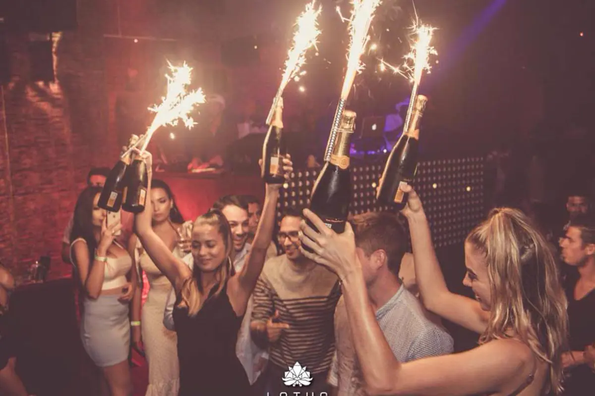 Bottle service with sparklers at Lotus Nightclub
