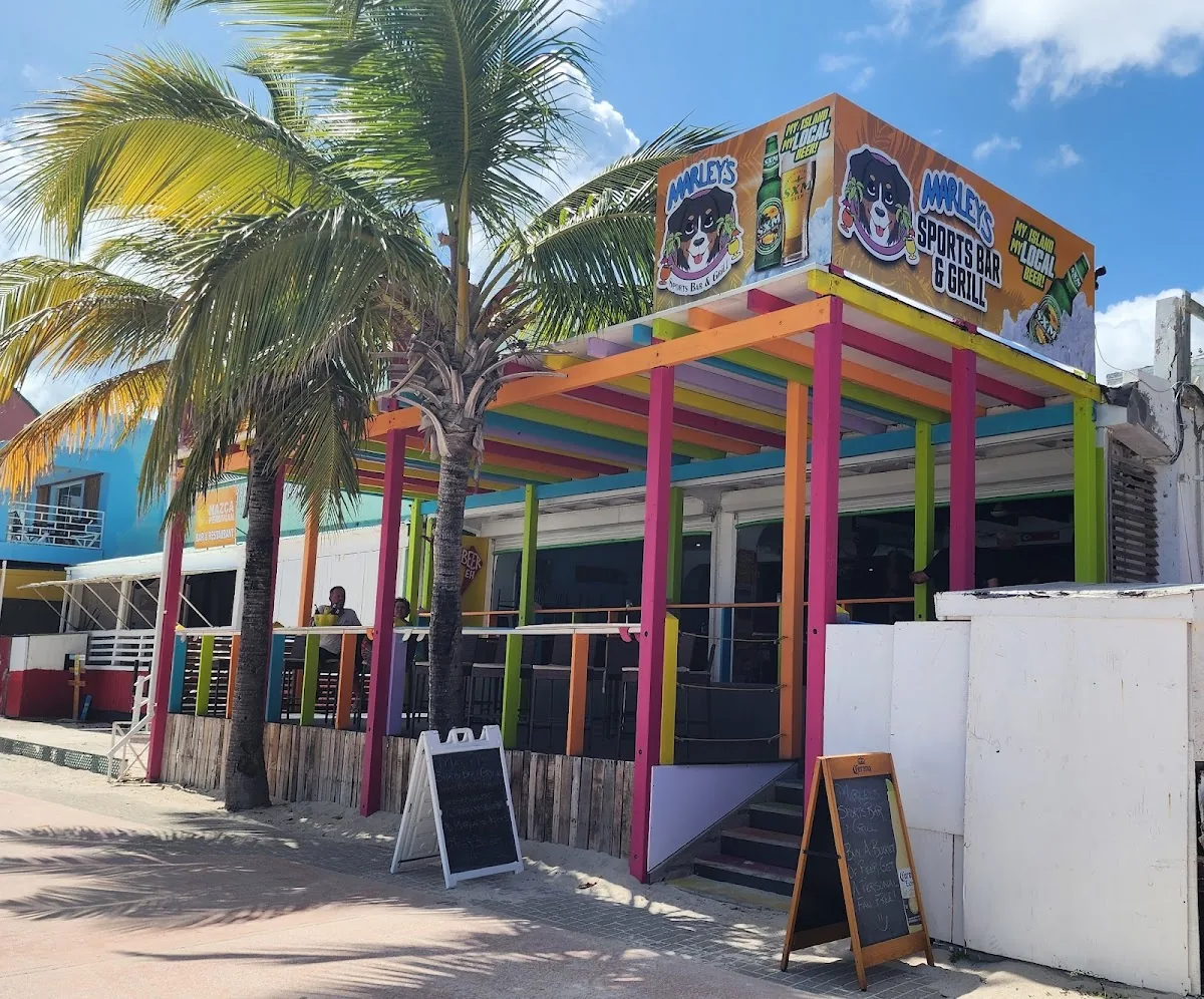 Marley's Sports Bar & Grill - colorful facade and covered patio on the Boardwalk