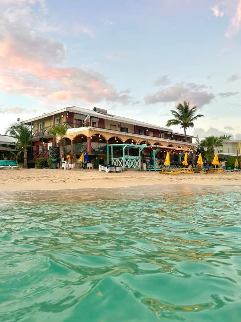 Mary's Boon in Simpson Bay - Caribbean facade of the beach bar seen from the turquoise sea
