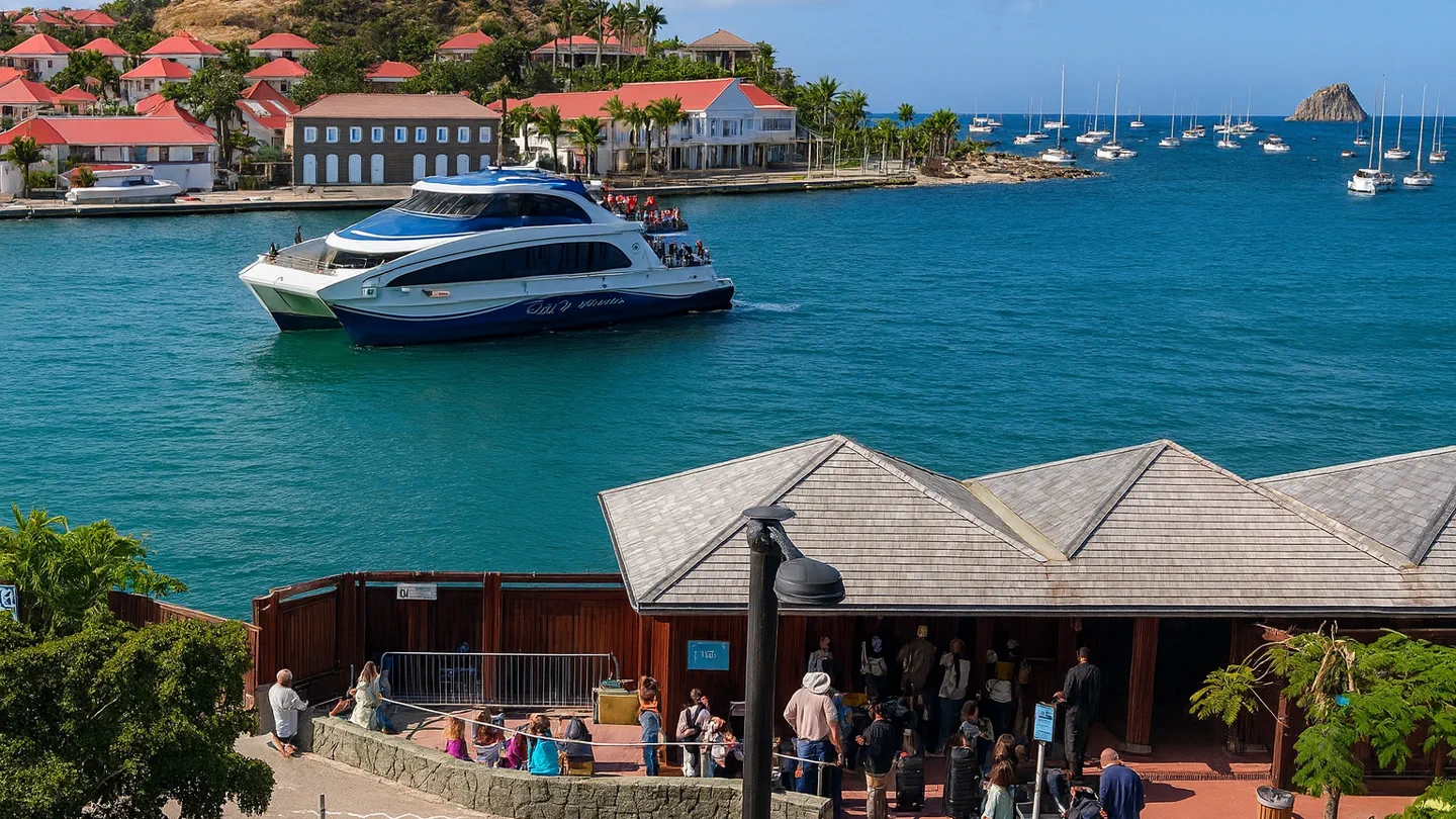 A ferry from St. Maarten arriving in Gustavia harbor, St. Barths