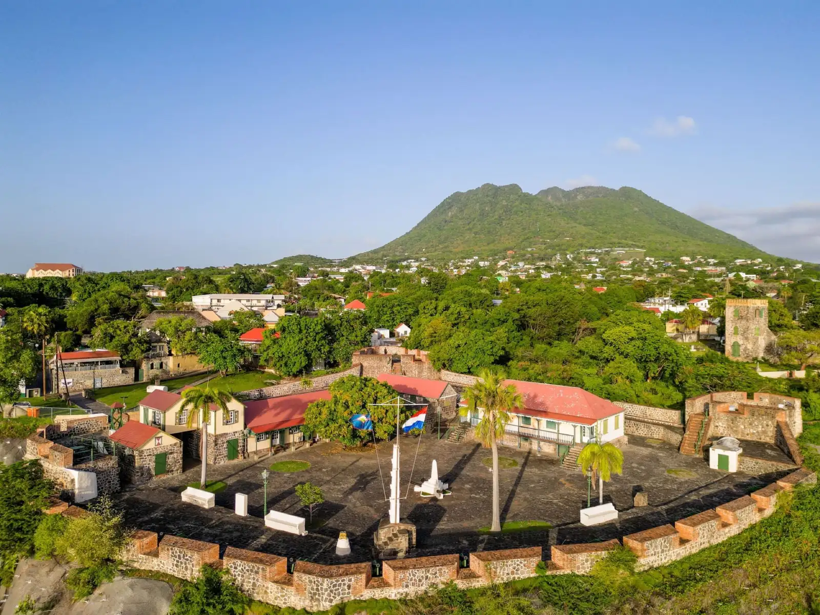 The Quill volcano above Oranjestad and Fort Oranje
