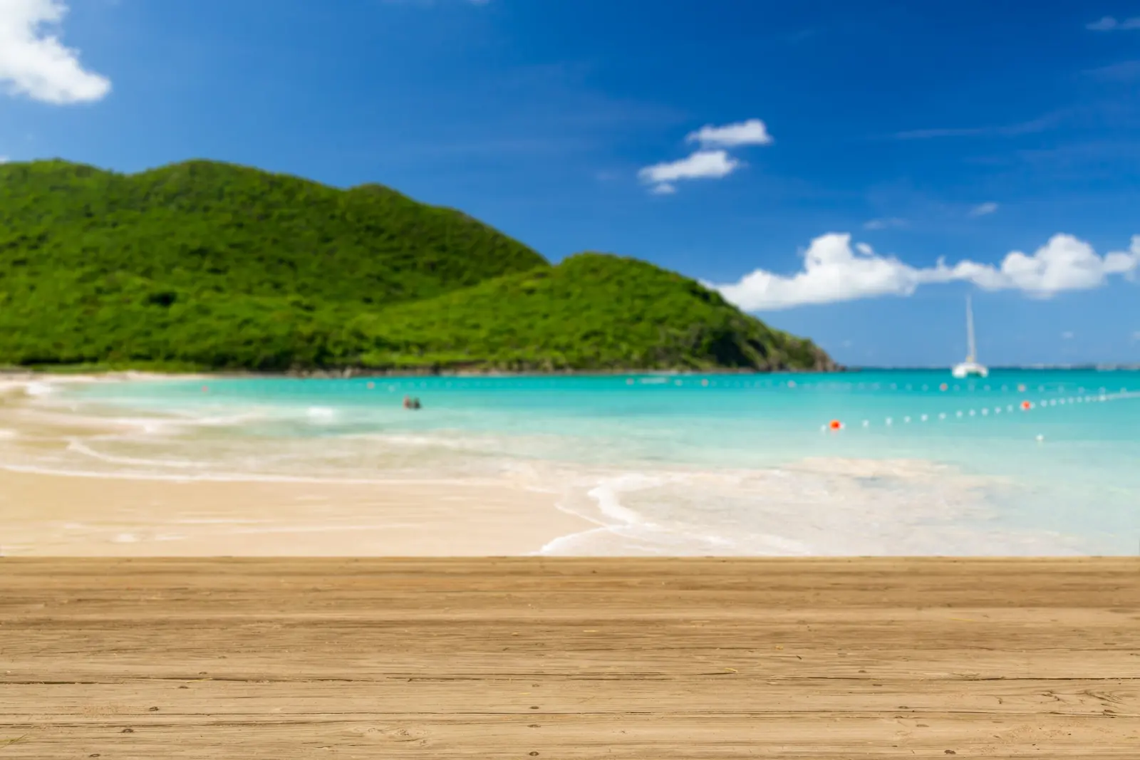 The calm beach of Anse Marcel on the French side