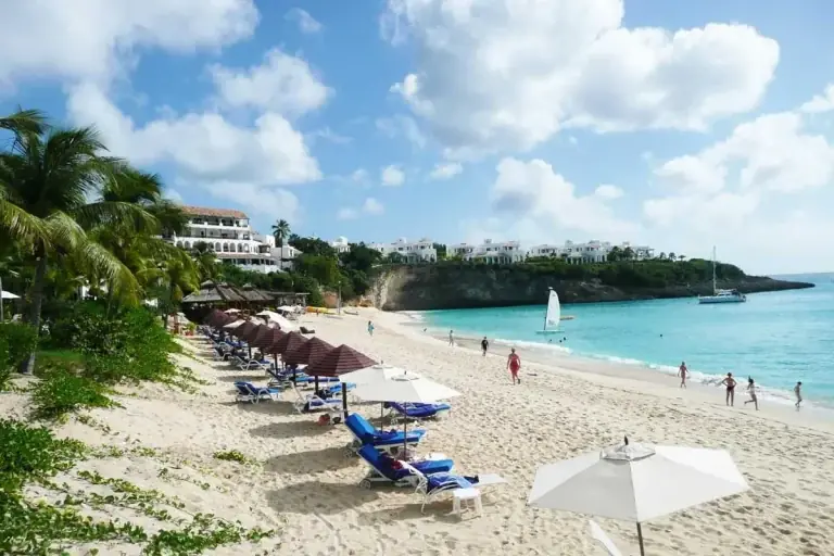 Panoramic view of Baie Longue beach in the Terres Basses area
