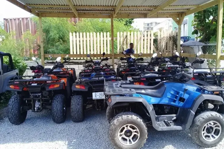 ATV Island quad fleet under shelter in Pointe Blanche