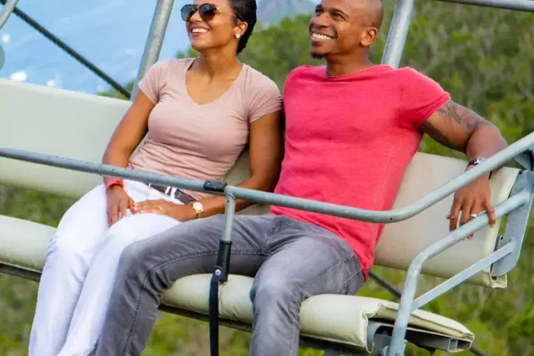 Guests riding the Sky Explorer chairlift at Rainforest Adventures St Maarten