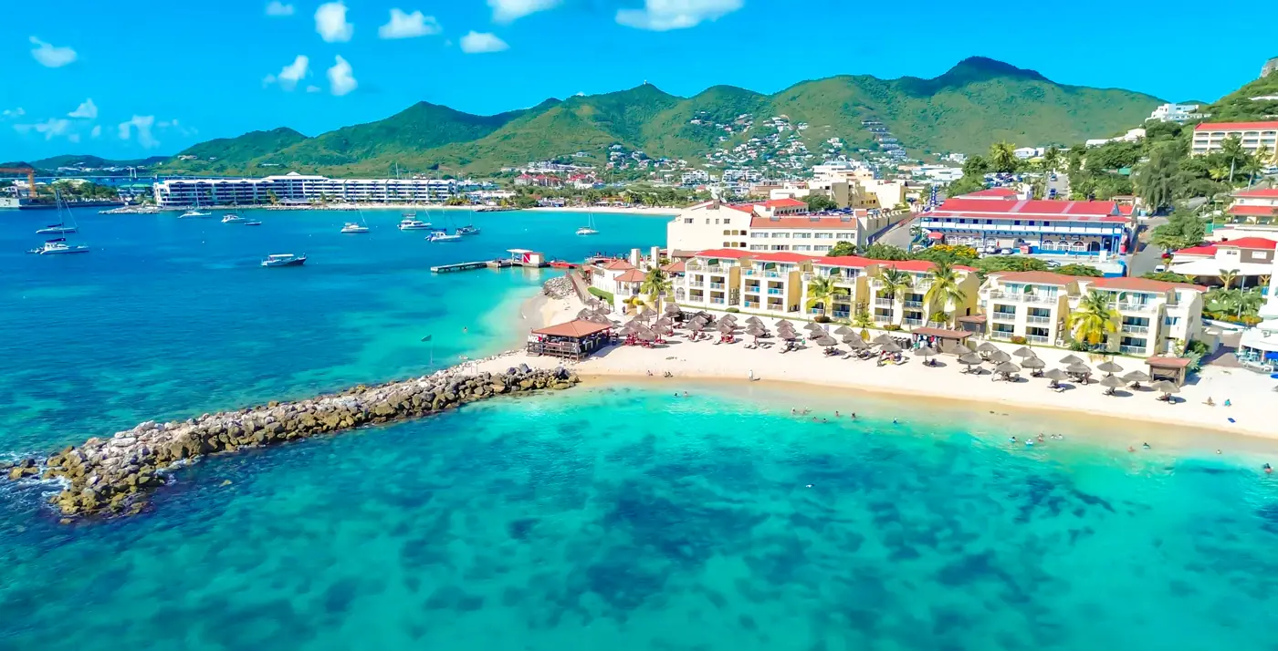 Beachfront buildings at Simpson Bay Resort, Marina & Spa