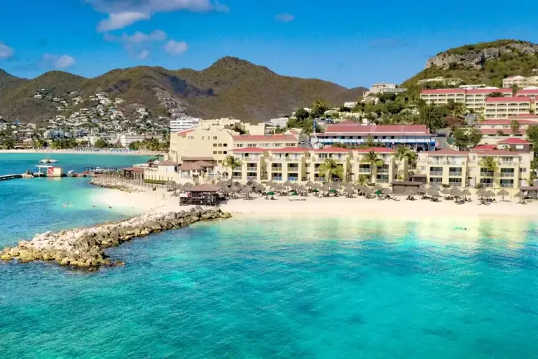 Pools and bay view at Simpson Bay Resort, Marina & Spa