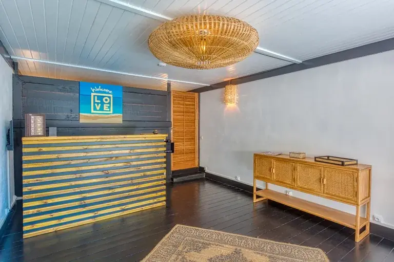 Reception and LOVE signage at the hotel
