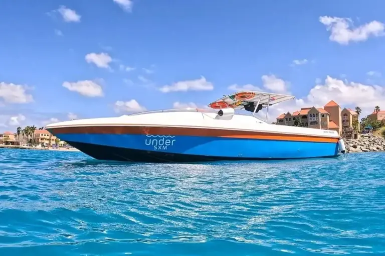 Under SXM boat for the snorkeling departure from Philipsburg