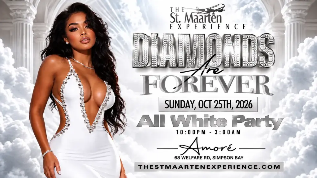 Affiche de Diamonds Are Forever, All White Party chez Amore à Simpson Bay